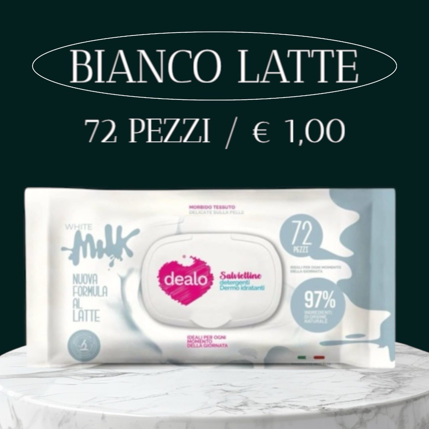 Salviettine Detergenti BIANCO LATTE, confezione di 72 salviettine